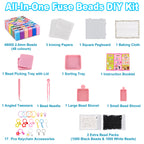 PixieCraft 48,000 pcs 2.6mm Fuse Beads Kit, 48 Colors PixieBeads 79 pcs Full Set with Storage Box, Pegboards, Tweezers, Trays, Bead Pen, Ironing Mats, Pixel Art Craft Kits for Adults, Teens，perfect gift
