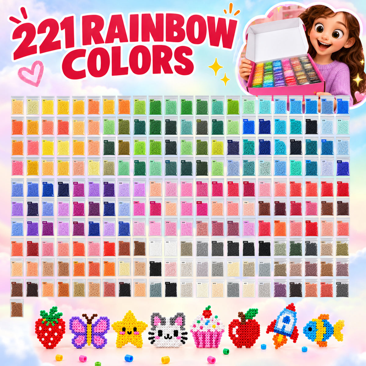 PixieDots 221 Colors 2.6mm Fuse Beads Ultimate Creative  Kit,  273 pcs Full Set with Storage Bag, Pixel Art Craft Kits for Adults, Teens, Holiday Gifts