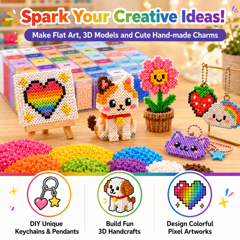 PixieDots 72,000 pcs 2.6mm Fuse Beads Kit, 72 Colors PixieBeads 103 pcs Full Set with Storage Box, Pegboards, Tweezers, Trays, Bead Pen, Ironing Mats, Pixel Art Craft Kits for Adults, Teens