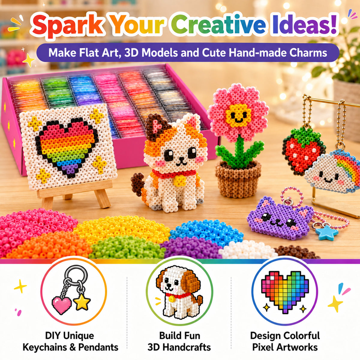 PixieDots 221 Colors 2.6mm Fuse Beads Ultimate Creative  Kit,  273 pcs Full Set with Storage Bag, Pixel Art Craft Kits for Adults, Teens, Holiday Gifts