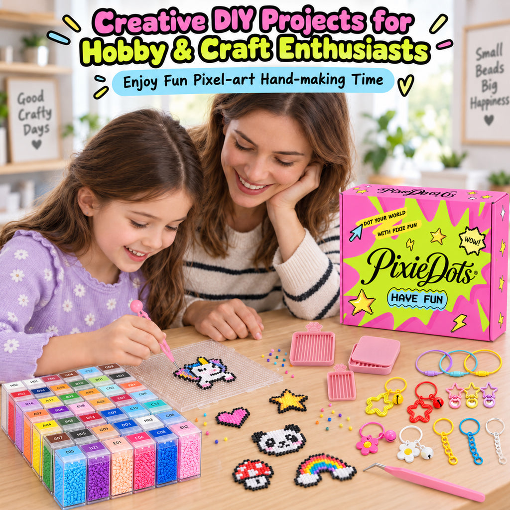 PixieCraft 48,000 pcs 2.6mm Fuse Beads Kit, 48 Colors PixieBeads 79 pcs Full Set with Storage Box, Pegboards, Tweezers, Trays, Bead Pen, Ironing Mats, Pixel Art Craft Kits for Adults, Teens，perfect gift
