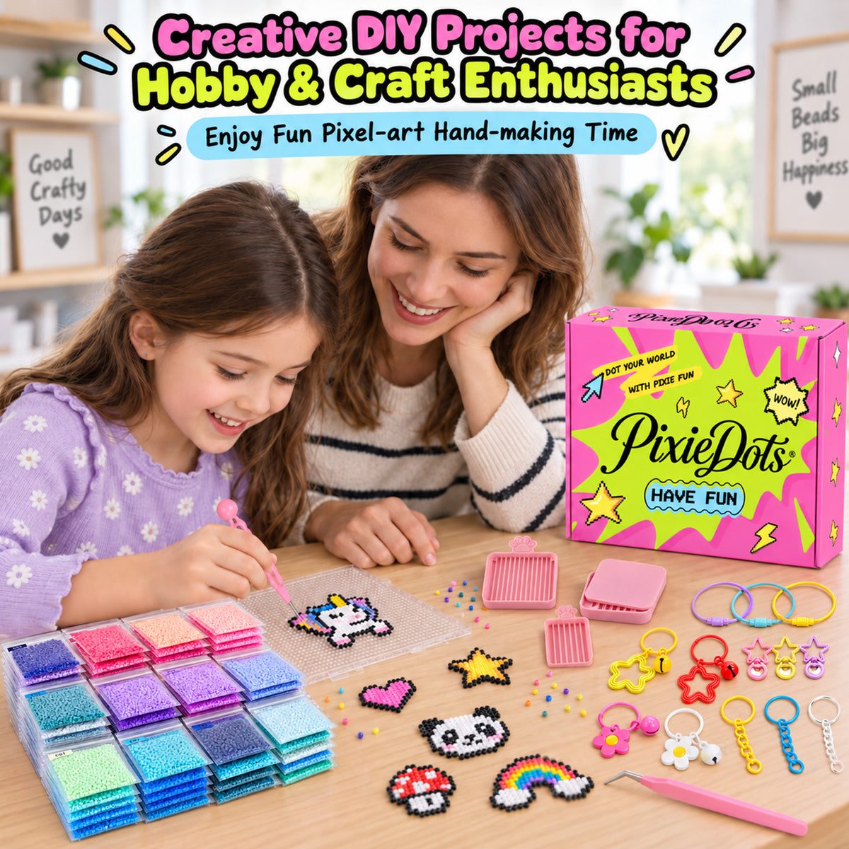 PixieDots 221 Colors 2.6mm Fuse Beads Ultimate Creative  Kit,  273 pcs Full Set with Storage Bag, Pixel Art Craft Kits for Adults, Teens, Holiday Gifts