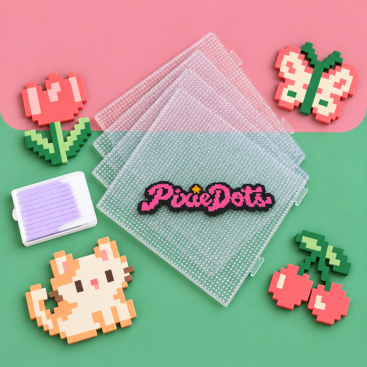 大板-3色 PixieDots 1pc 104x104 Mega Large Pegboard Pro – Interlocking 2.6mm Fuse Bead Board with Engraved Gridlines & 2mm Pins, Snug Fit Stable Design for Large Pixel Art Projects