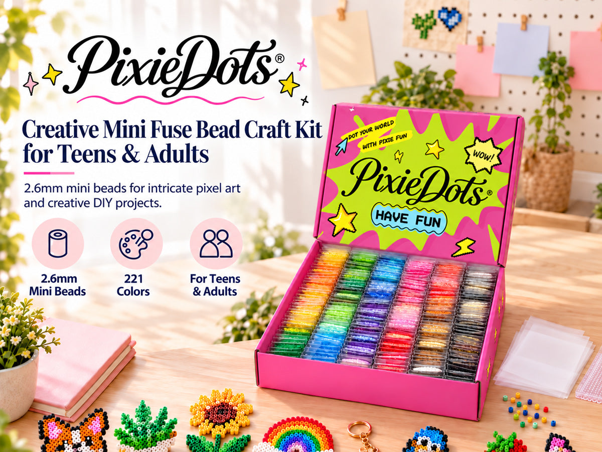 PixieDots 221 Colors 2.6mm Fuse Beads Ultimate Creative  Kit,  273 pcs Full Set with Storage Bag, Pixel Art Craft Kits for Adults, Teens, Holiday Gifts
