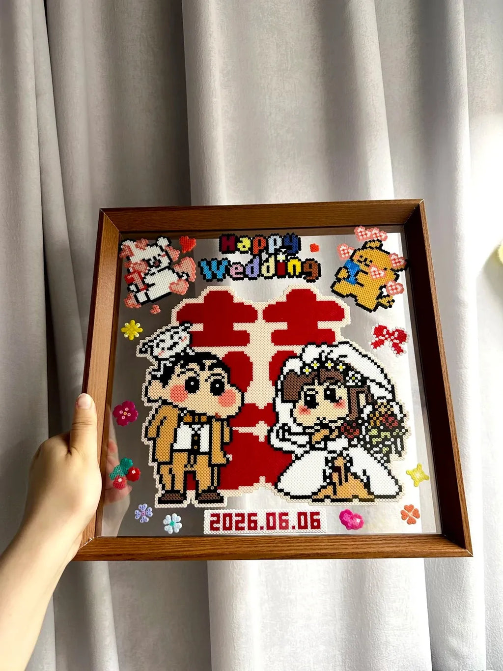 Custom Fuse Bead Portrait - Personalized Handmade Pixel Art from Your Photo (Free Keychain Included)