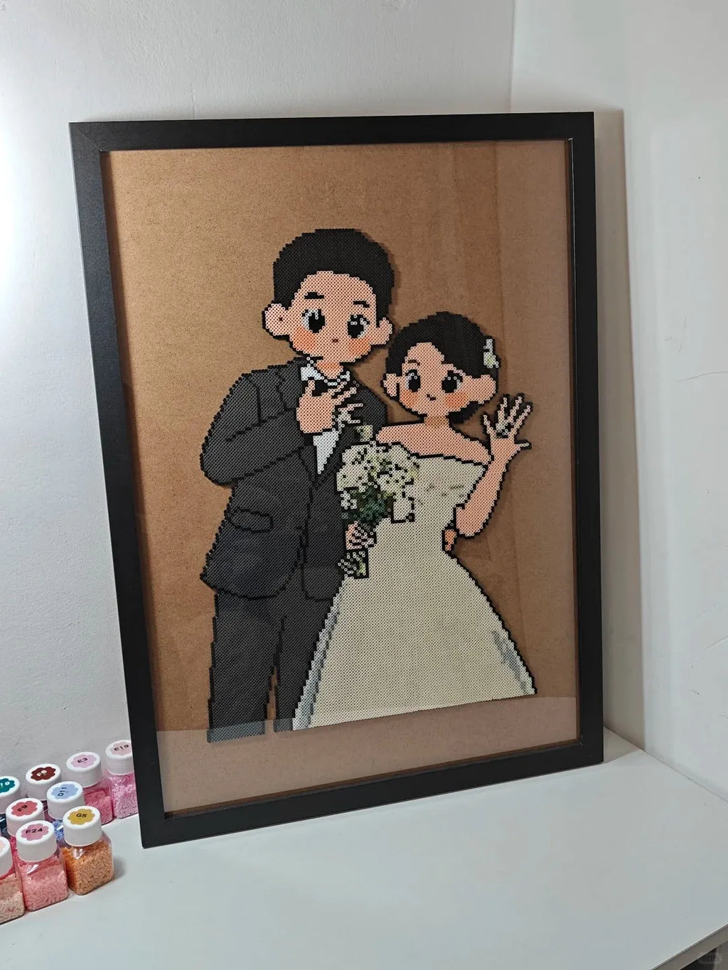 Custom Fuse Bead Portrait - Personalized Handmade Pixel Art from Your Photo (Free Keychain Included)