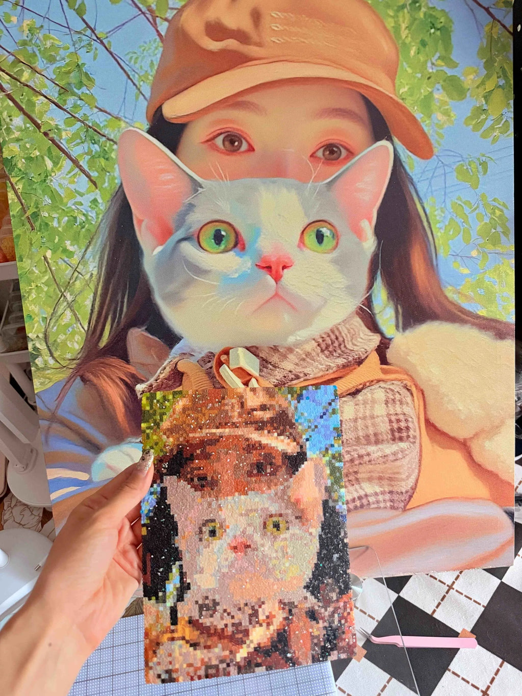 Custom Fuse Bead Portrait - Personalized Handmade Pixel Art from Your Photo (Free Keychain Included)