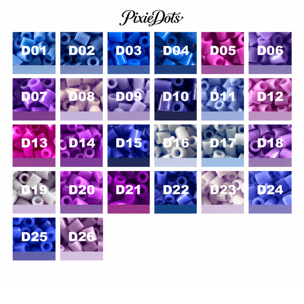 PixieDots Pure Pixels 1000ct Refill - Palette D (Twilight Purples) 2.6mm Mini Fuse Beads | Fusible Beads Refill for Craft